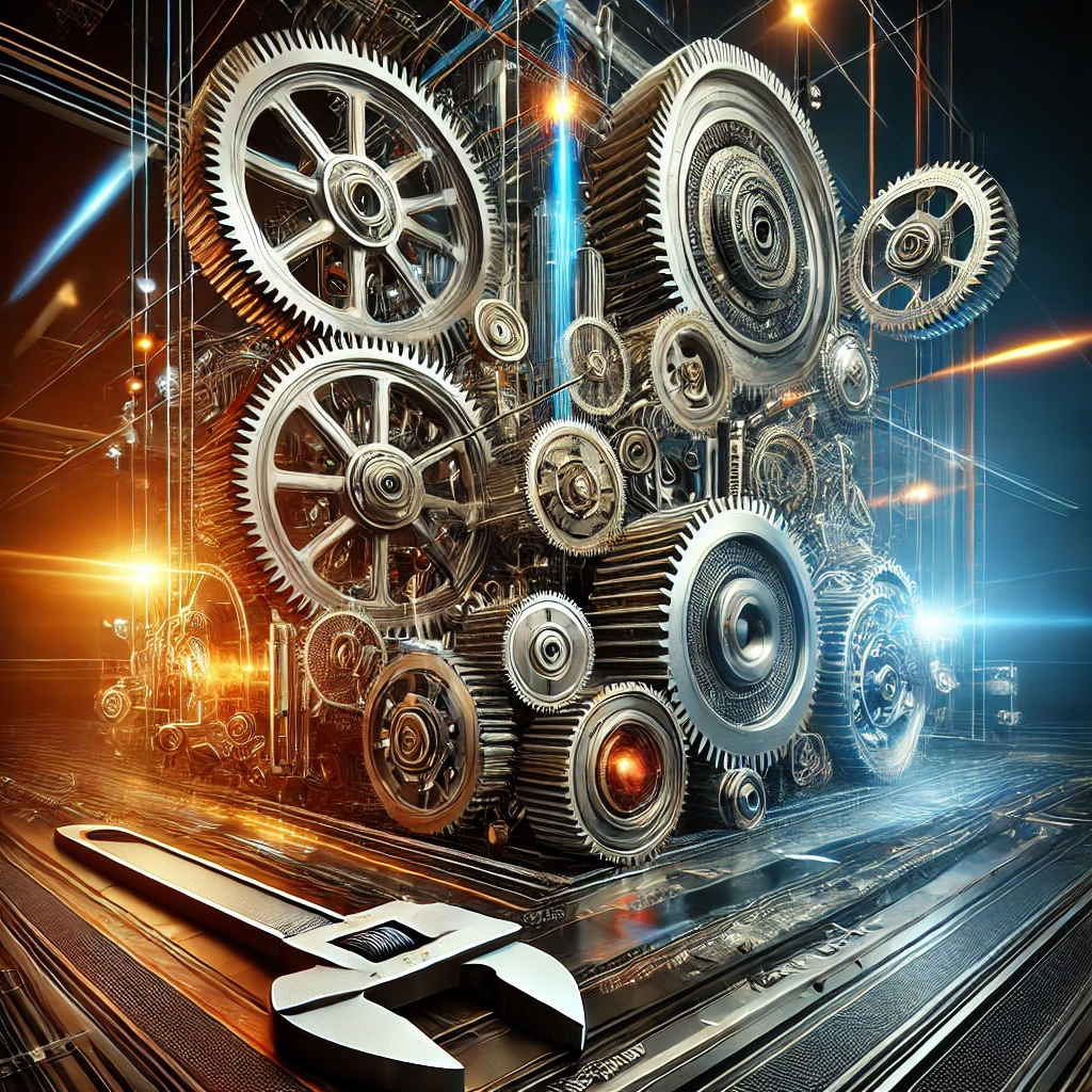 DALL·E 2024-12-15 20.41.44 - A visually striking representation of mechanical engineering, featuring intricate gears, cogs, and mechanical systems in motion. The design includes a