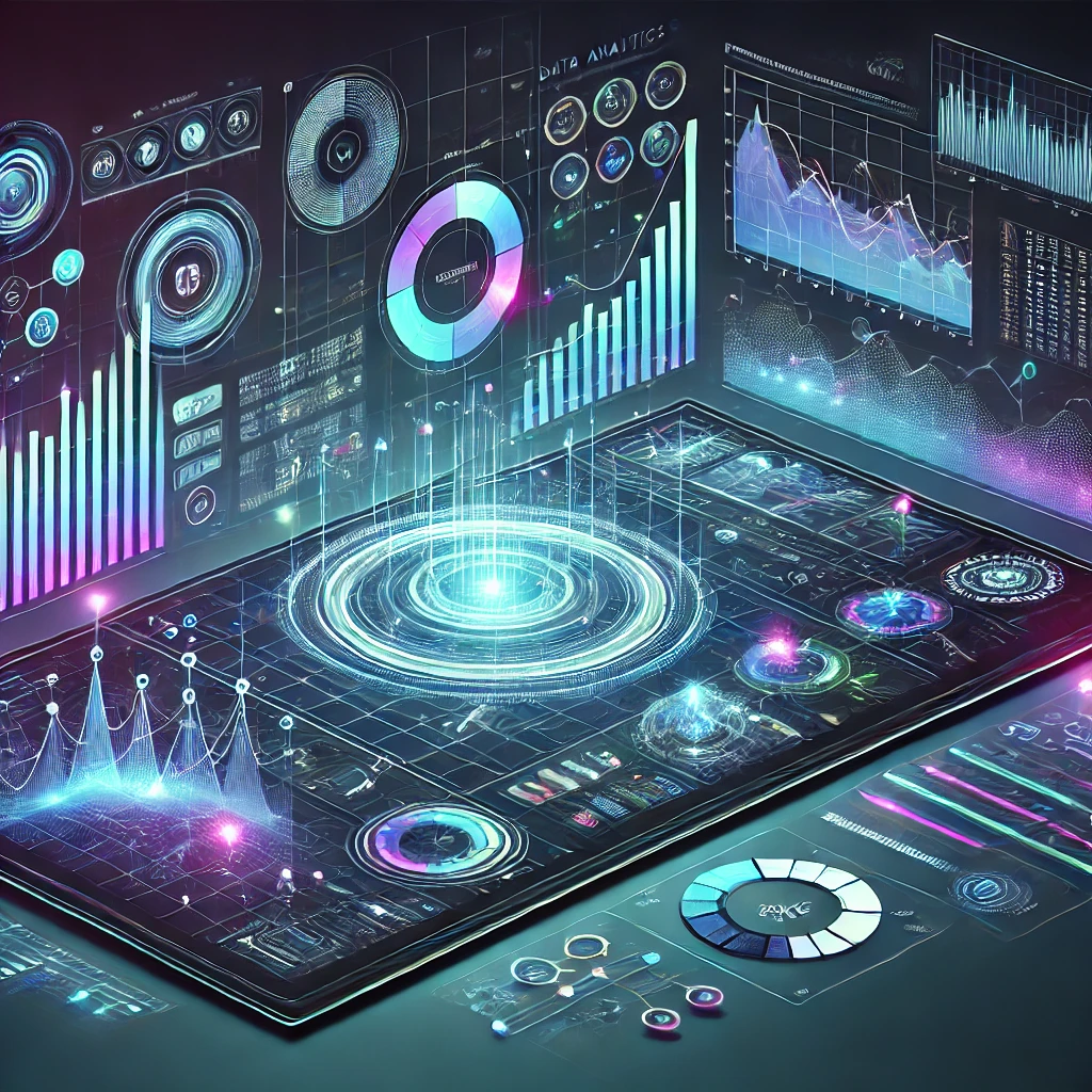 DALL·E 2024-12-15 20.42.43 - A visually engaging representation of data analytics, featuring glowing charts, graphs, and data visualizations in a futuristic style. The scene inclu