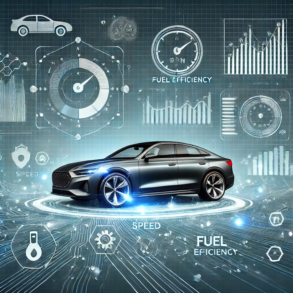 DALL·E 2024-12-16 14.03.37 - A professional and visually appealing image representing automobile data analysis. The illustration includes a sleek car in the foreground, surrounded